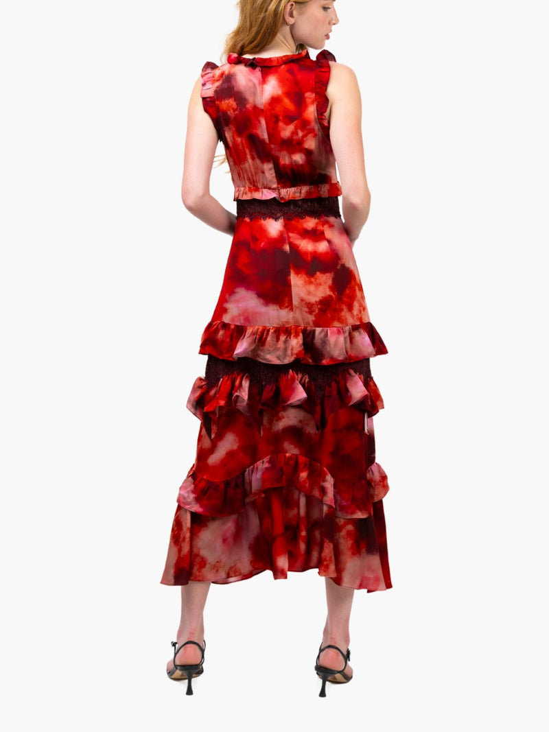 Watercolor Blooms Lace Viscose Maxi Dress