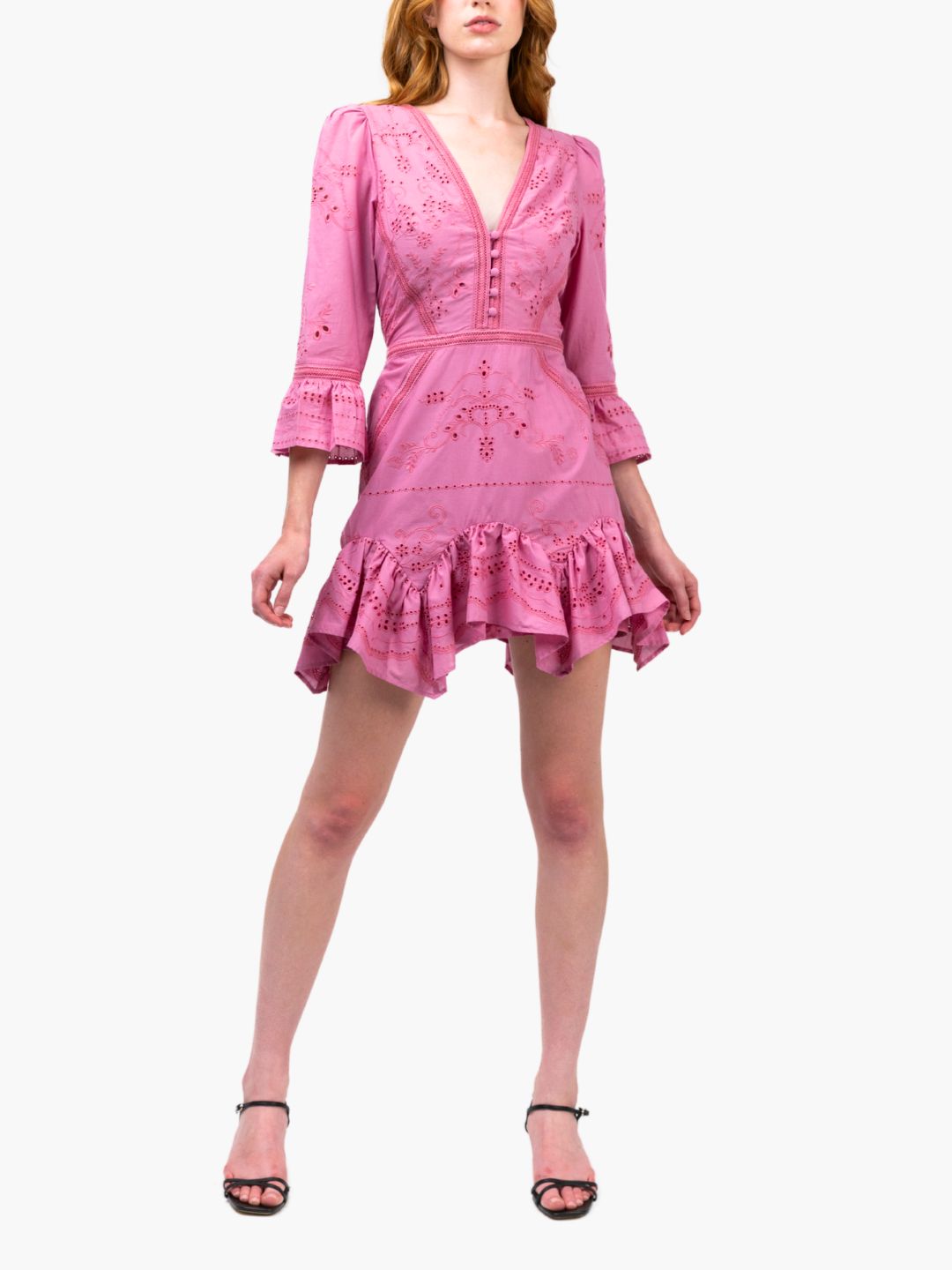 Embroidered Cotton Voile Mini Dress - Pink / 0 / R81DS3874 Embroidered Cotton Voile Mini Dress - Pink / 0 / R81DS3874