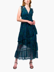 Watercolor Blooms Pleated Chiffon Maxi Dress