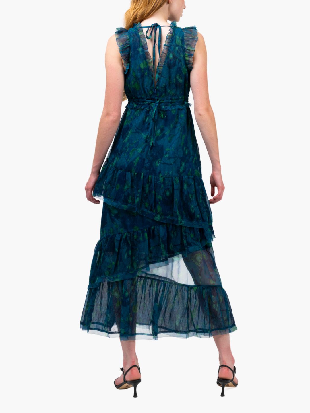 Watercolor Blooms Pleated Chiffon Maxi Dress