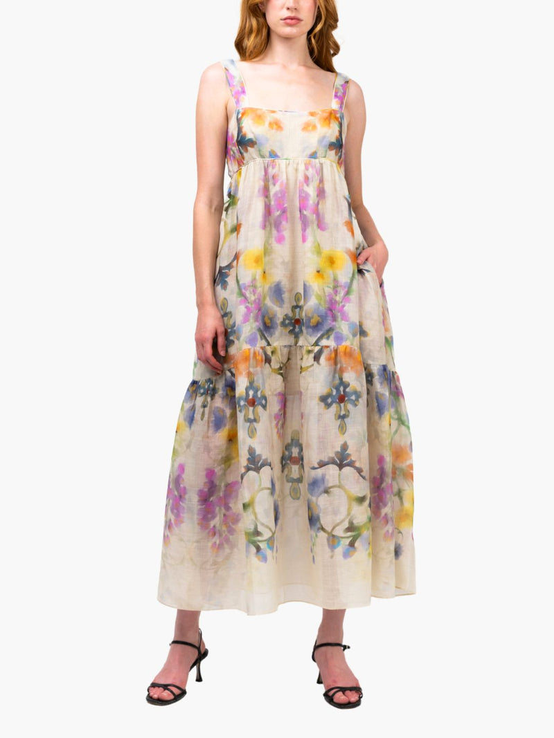 Ramie Square Neck Maxi Dress