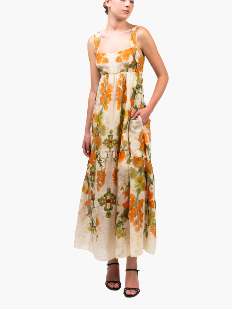 Ramie Square Neck Maxi Dress