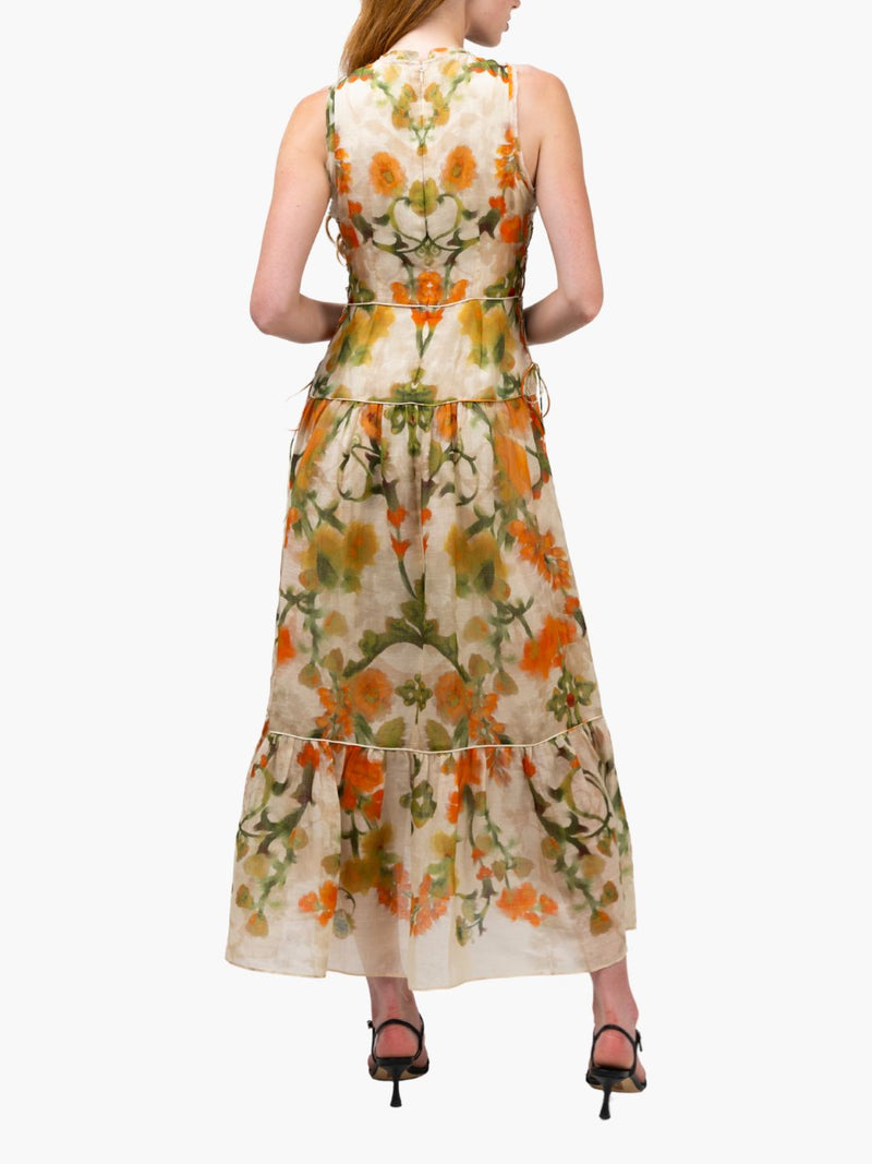 Ramie High Neck Tiered Maxi Dress