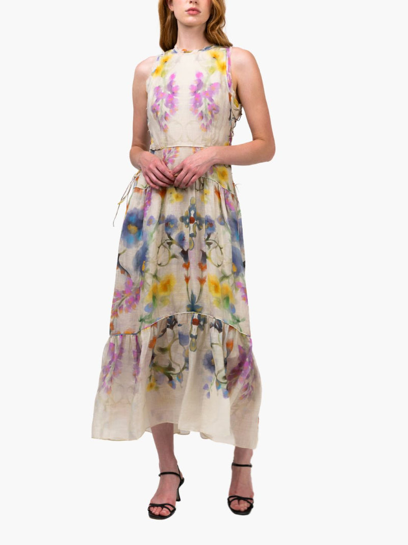 Ramie High Neck Tiered Maxi Dress