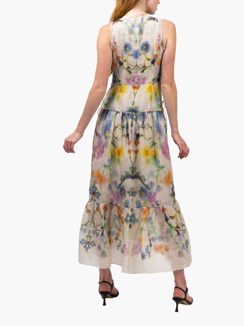 Ramie High Neck Tiered Maxi Dress