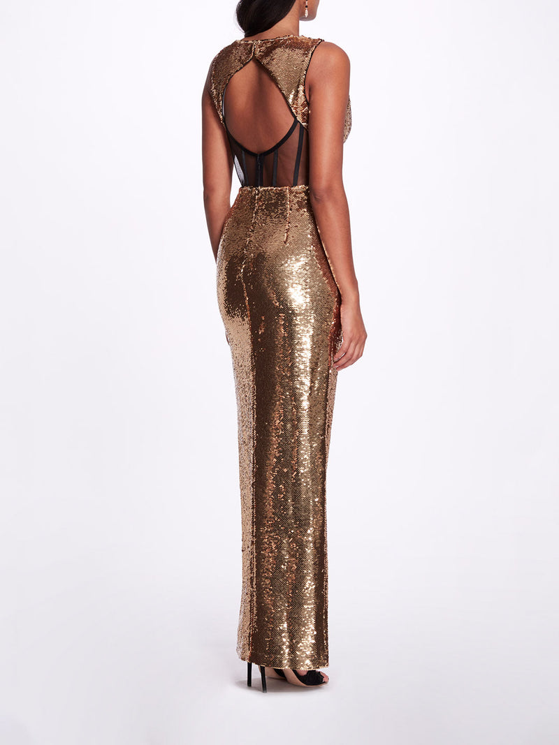 Metallic Open Back Gown | Marchesa