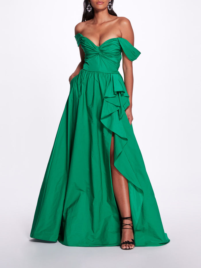 Off Shoulder Side Slit Gown | Marchesa