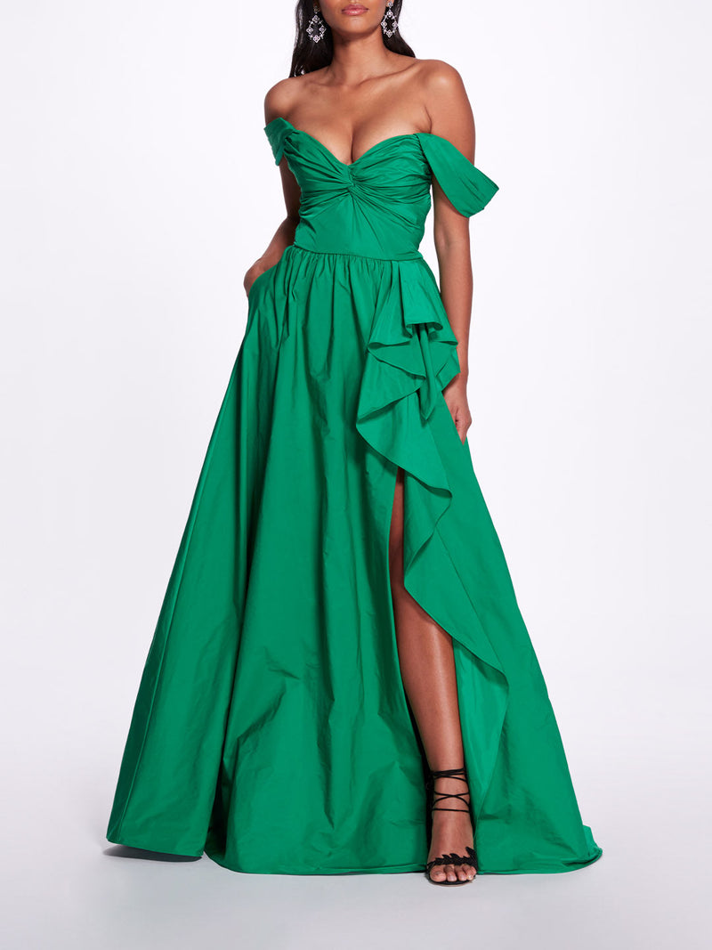 Off Shoulder Side Slit Gown | Marchesa