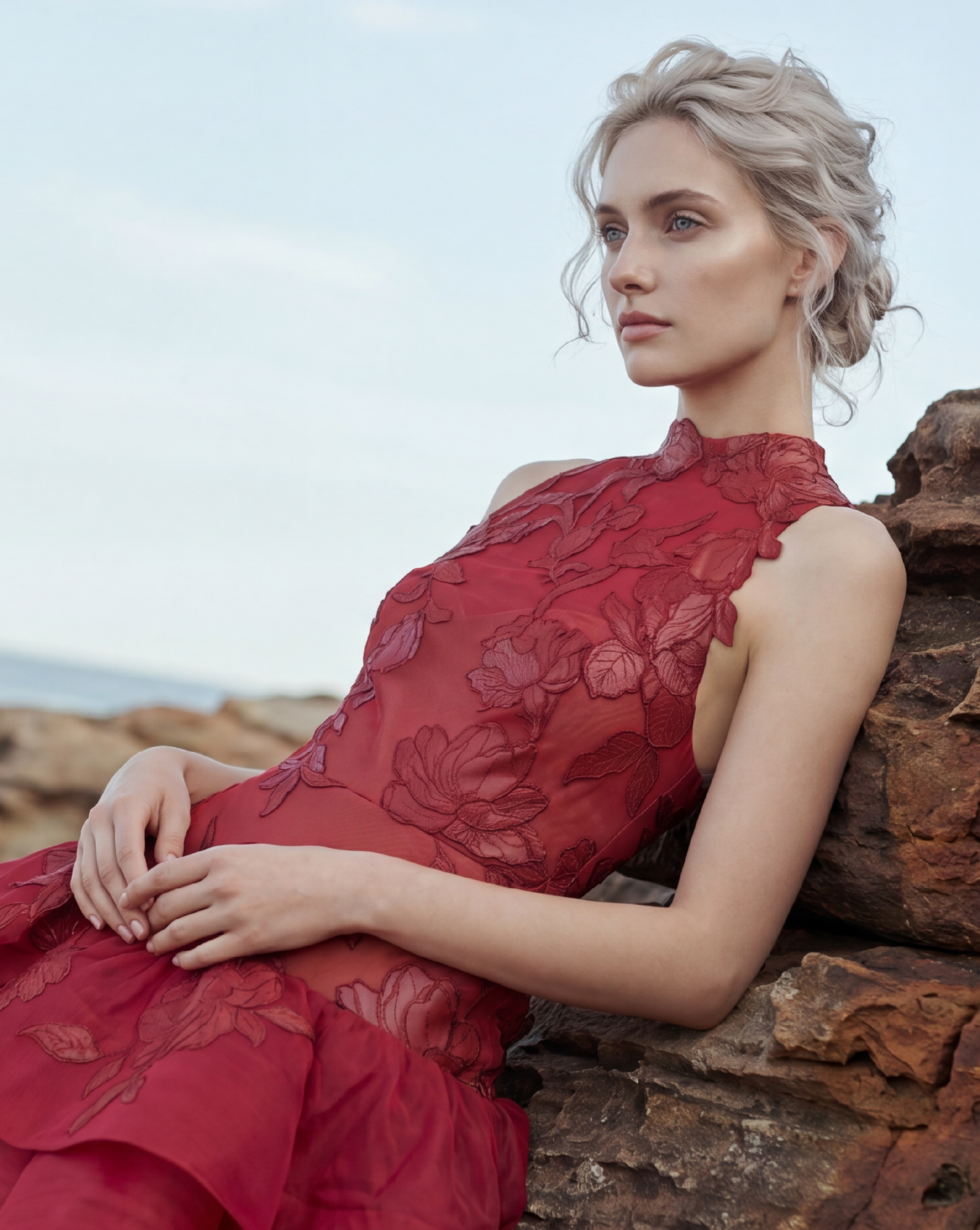 marchesa red lace dress Marchesa