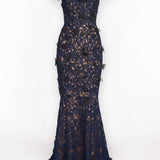 Guipure Lace Off Shoulder Gown