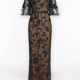 Off The Shoulder Beaded Illusion Column Gown