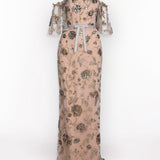 Off The Shoulder Beaded Illusion Column Gown