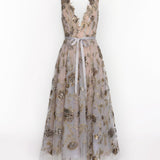 Sleeveless Embroidered Tulle Midi Dress