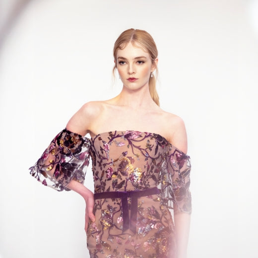 MARCHESA NOTTEロングドレス MARCHESA NOTTE】上品◎レースオフショルダー ロングドレス