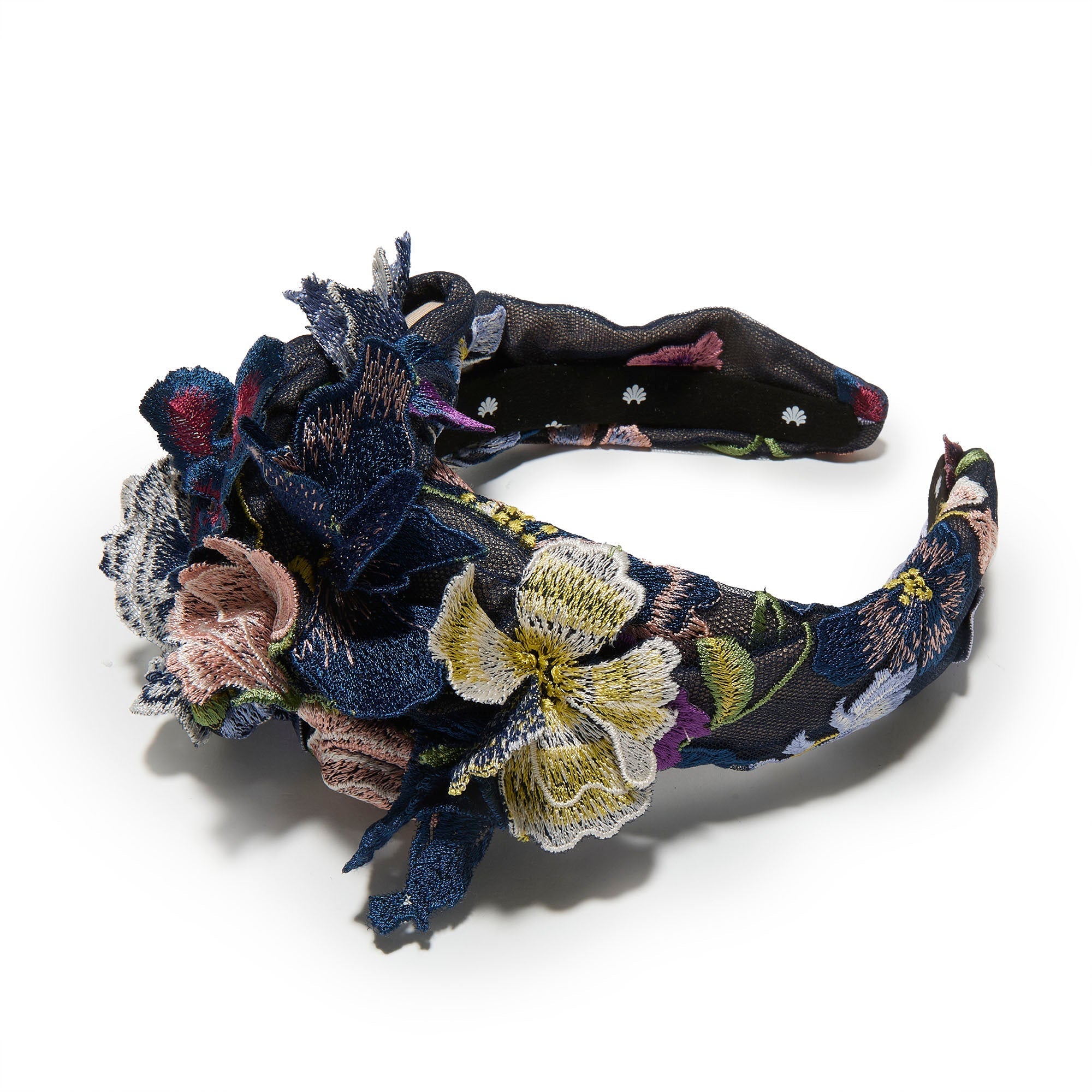 NAVY MARCHESA COUTURE X LELE SADOUGHI CRAWFORD FLORAL APPLIQUE HEADBAND