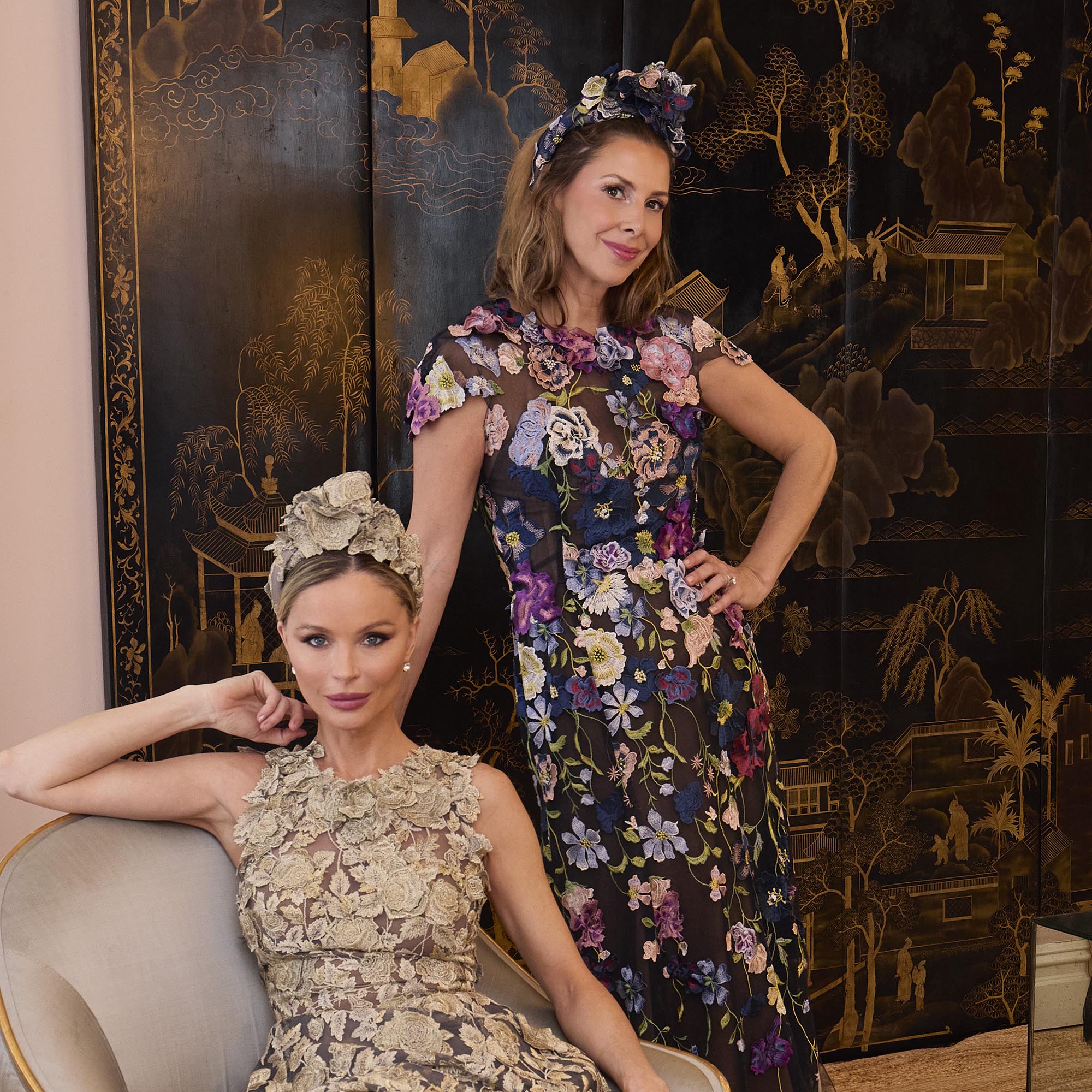 NAVY MARCHESA COUTURE X LELE SADOUGHI CRAWFORD FLORAL APPLIQUE HEADBAND