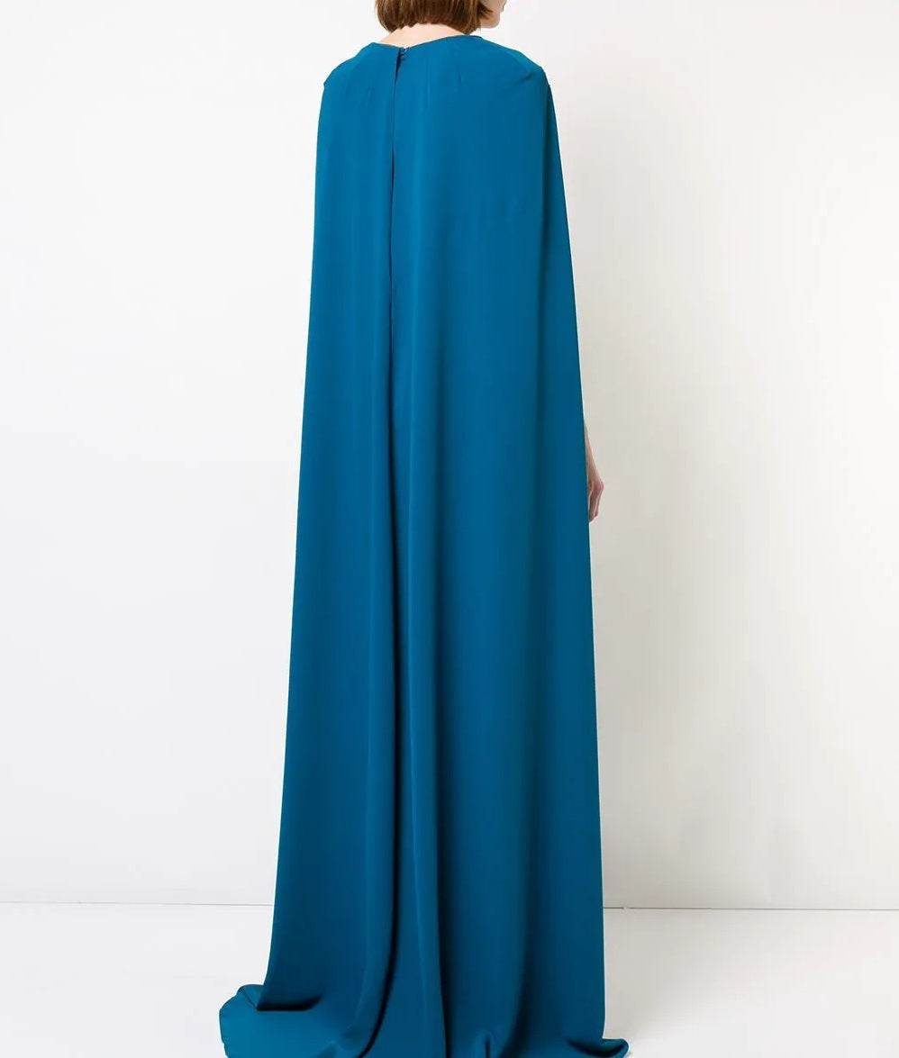 Crepe Caped Gown with Embroidery Marchesa
