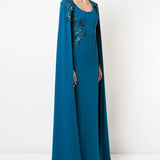 Crepe Caped Gown with Embroidery Marchesa