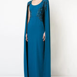 Crepe Caped Gown with Embroidery Marchesa
