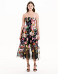 Load and play video in Gallery viewer, Embroidered Strapless Tea-Length Gown
