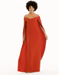 Load and play video in Gallery viewer, Off Shoulder Caped Column Gown

