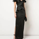 Off-the-Shoulder Satin Draped Gown Marchesa