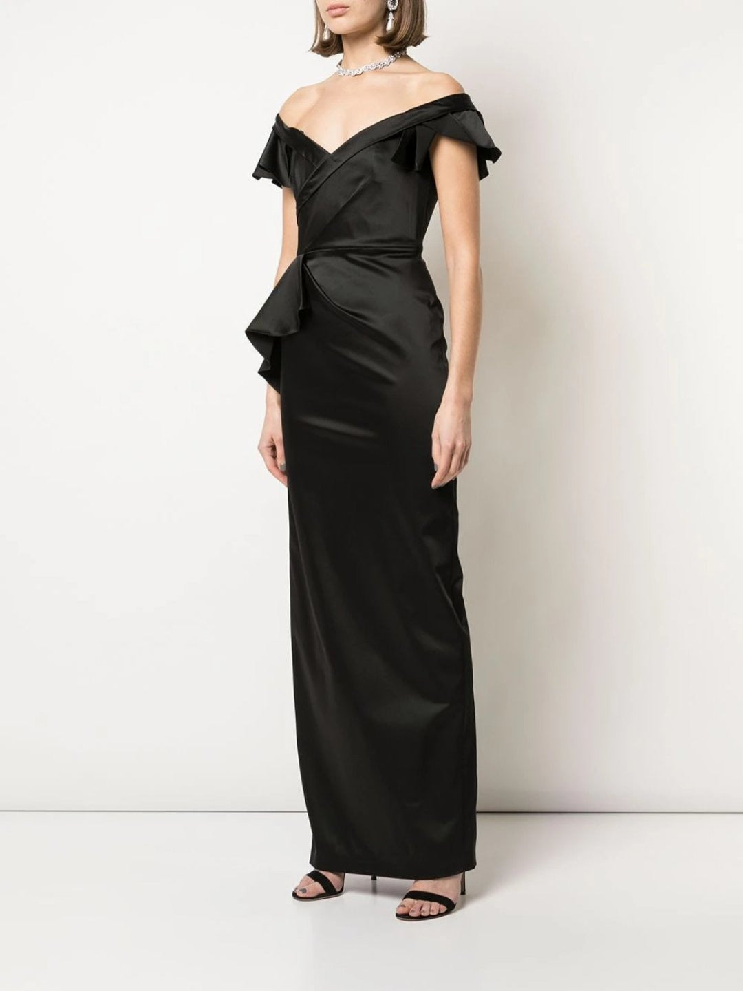 Off-the-Shoulder Satin Draped Gown Marchesa