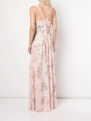 Blush Pink Pastel Floral Printed V-Neck Gown – Marchesa