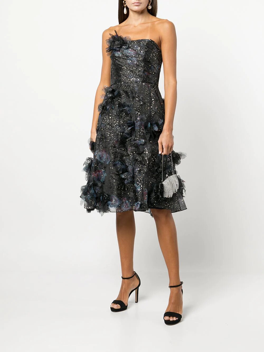Strapless Foiled Printed Organza Cocktail Marchesa