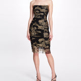 Floral Ruched Cocktail Dress Marchesa
