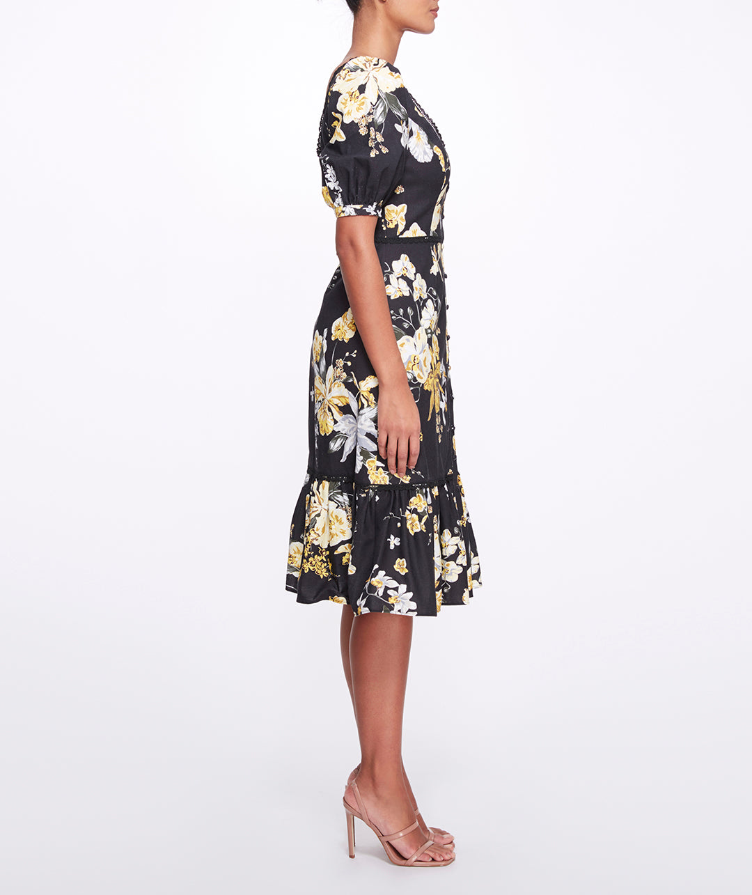 Sweetheart Neckline Floral Print Fitted Midi Dress Marchesa