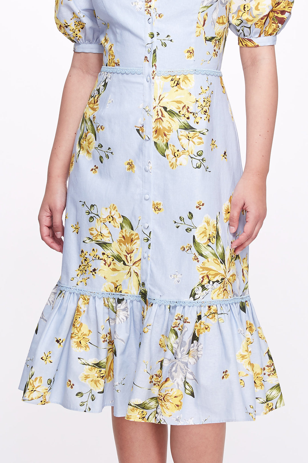 Sweetheart Neckline Floral Print Fitted Midi Dress Marchesa