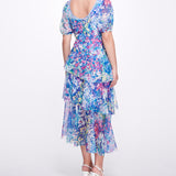 Sweetheart Neckline Cattleya Printed Chiffon Tiered Dress Marchesa