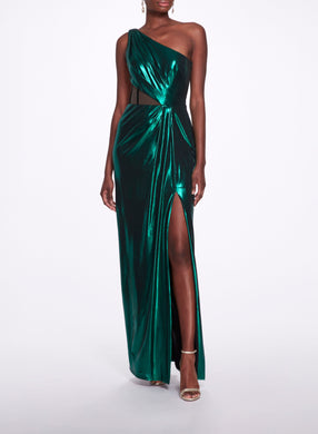 Side Cut-Out Foiled Gown | Marchesa
