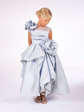 Light Blue Rose-Embellished Sculptural Taffeta Gown | Marchesa