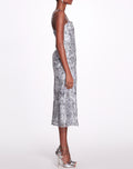 Load image into Gallery viewer, Silver Sequin Tea-length Gown | Marchesa
