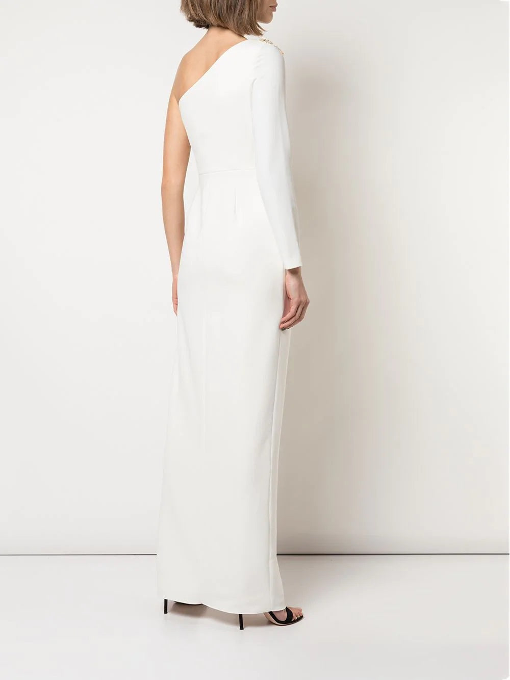 One Shoulder Beaded Stretch Crepe Gown Marchesa