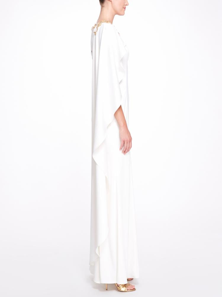 Asymmetrical Cape Sleeve Gown Marchesa