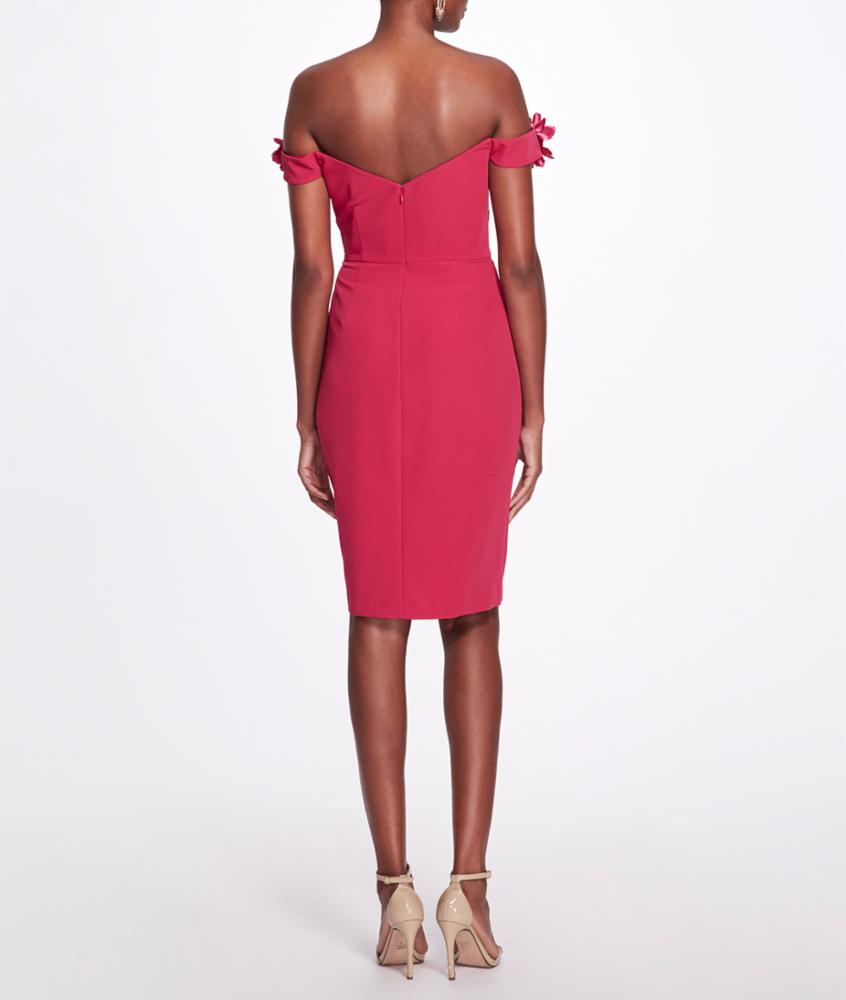 Off Shoulder Draped 4-way Stretch Cocktail With 3d - FUCHSIA | Marchesa