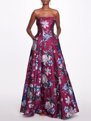 Strapless Multicolor Fils Coupe Gown With Pockets. - FUCHSIA | Marchesa