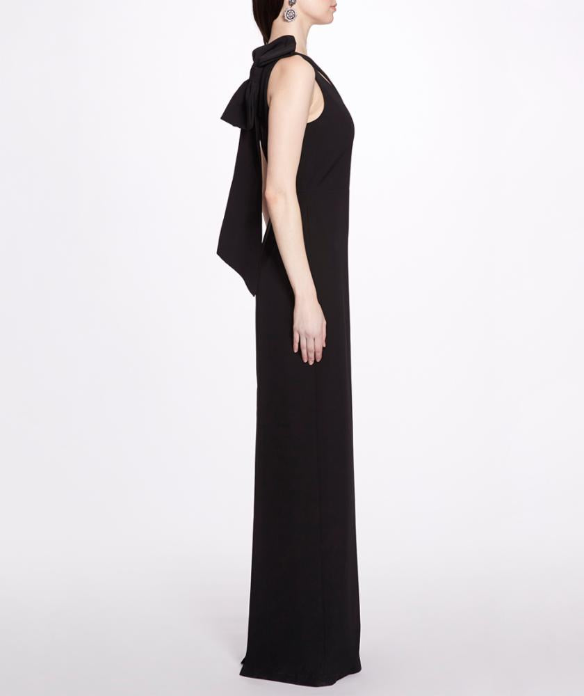 One Shoulder 4-way Stretch Column Gown With Back B - BLACK | Marchesa