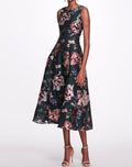 Load image into Gallery viewer, Sleeveless Jewel Neck Multicolor Fils Coupe Tea-le - FOREST GREEN | Marchesa
