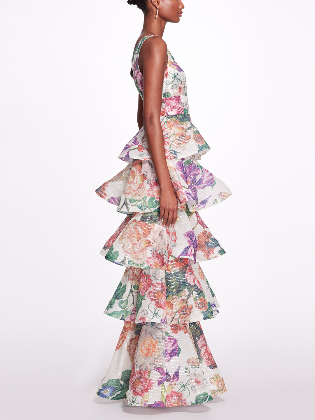 Plunging V-Neck Floral Printed Gown | Marchesa