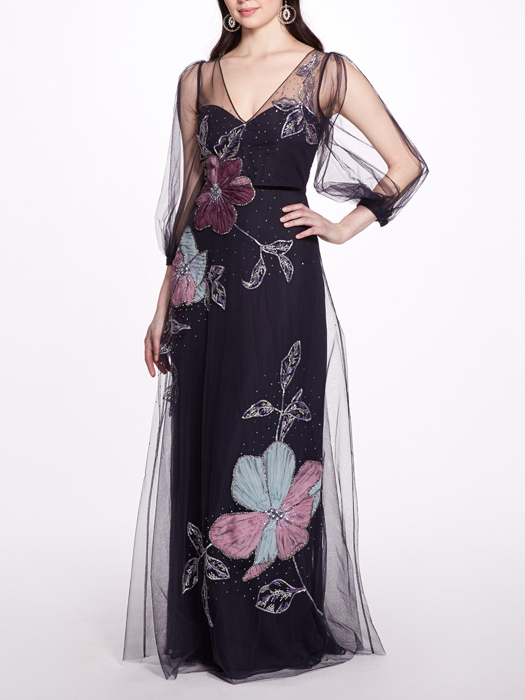 Beaded Floral A-line Gown | Marchesa