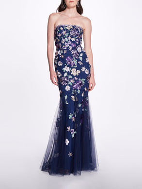 Sleeveless Embroidered Tulle Gown | Marchesa