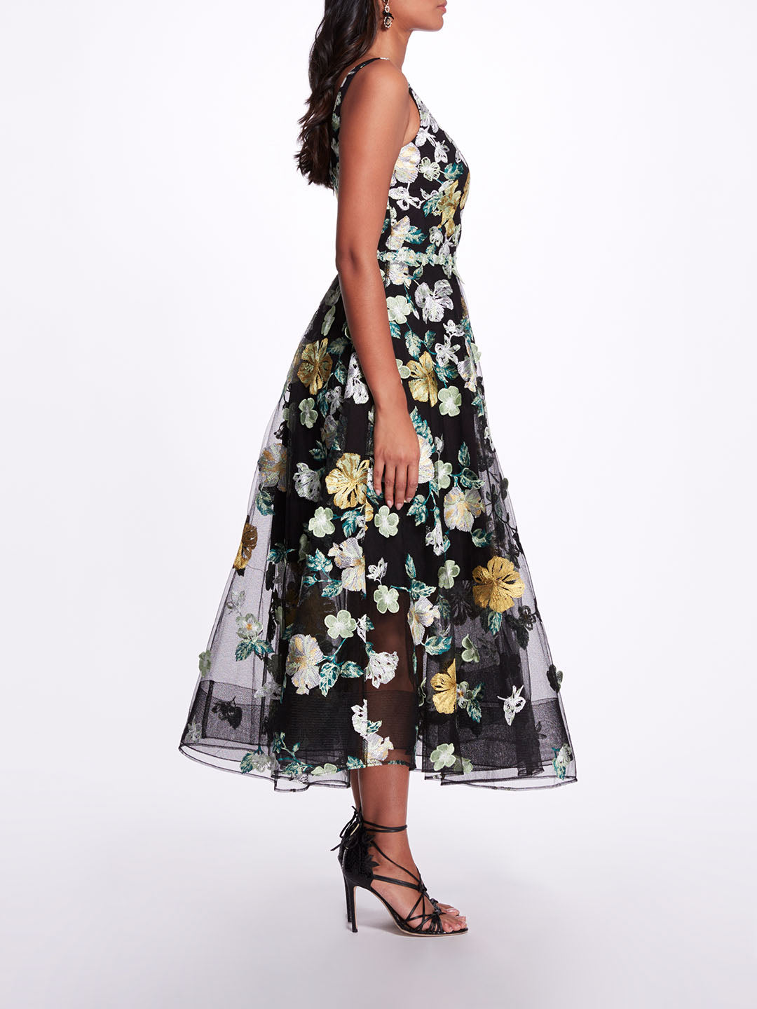 Embroidered Floral Tea Length Gown | Marchesa