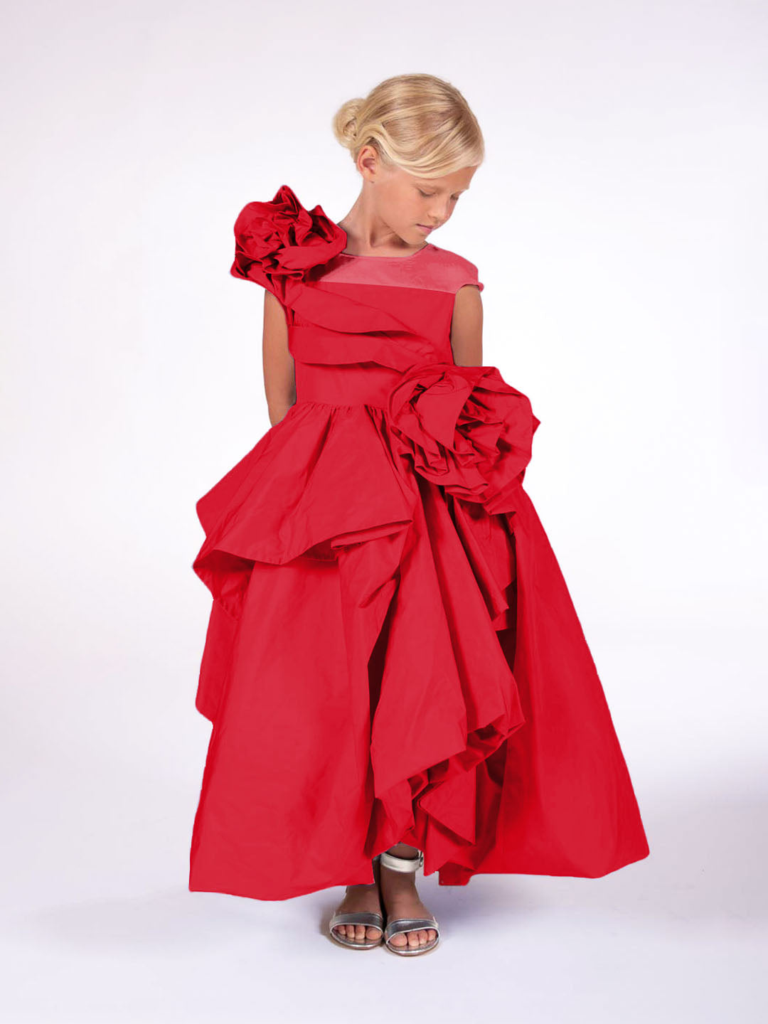 Red Rose-Embellished Sculptural Taffeta Gown | Marchesa