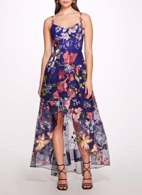 Hi-Lo Gown with Floral Trims | Marchesa