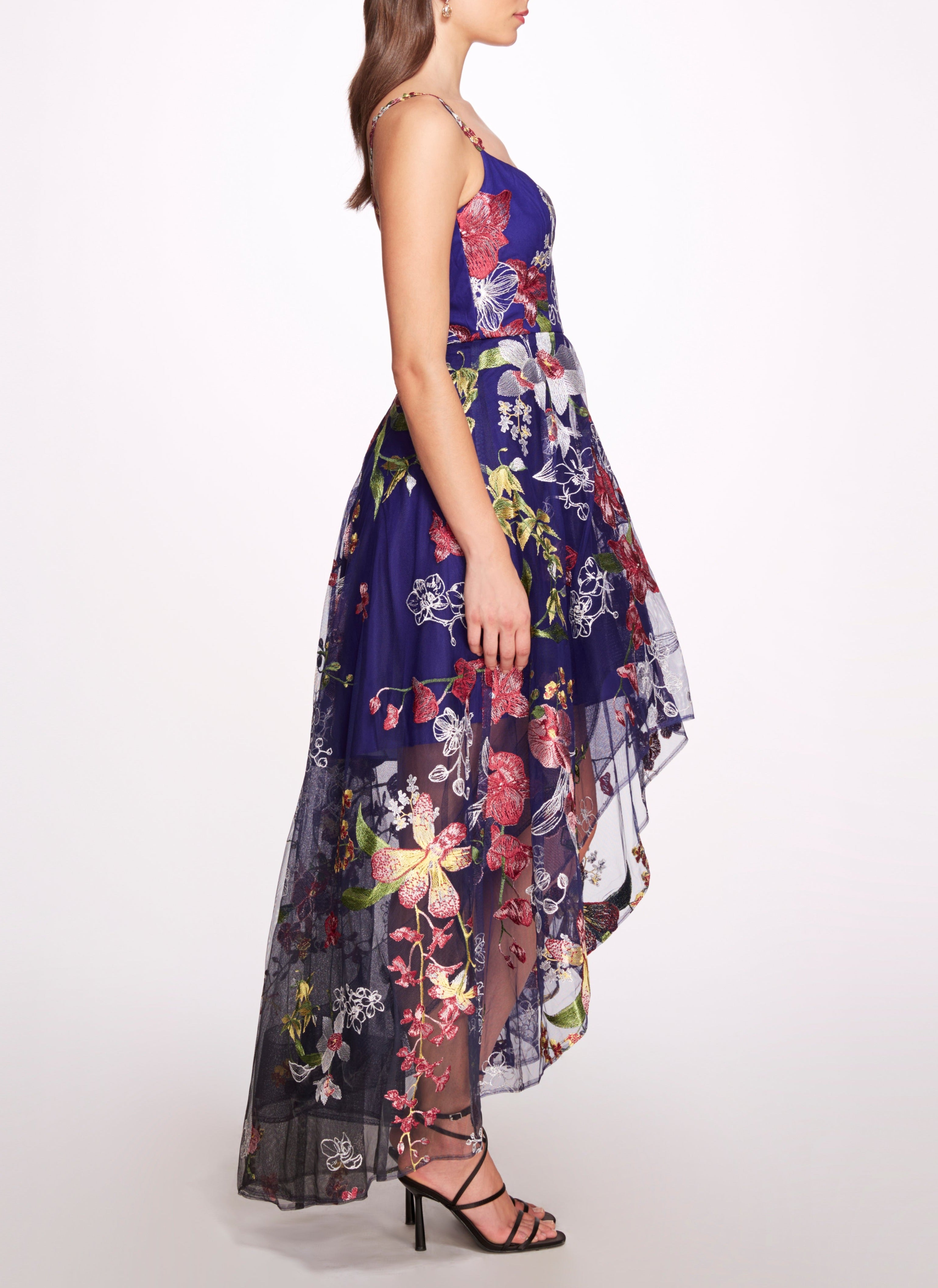 Hi-Lo Gown with Floral Trims | Marchesa