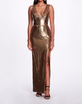 Load image into Gallery viewer, Metallic Open Back Gown | Marchesa
